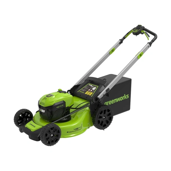 фото самоходная бесщеточная аккумуляторная газонокосилка greenworks gd40lm48sp