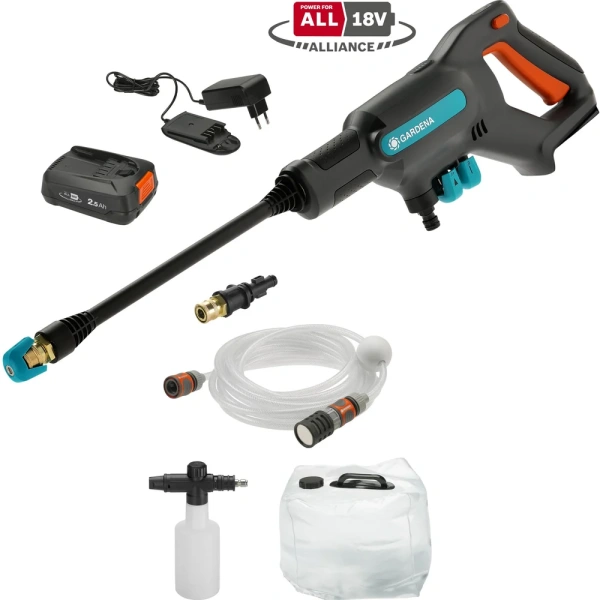 фото аккумуляторная мойка высокого давления gardena aquaclean li-18 premium set
